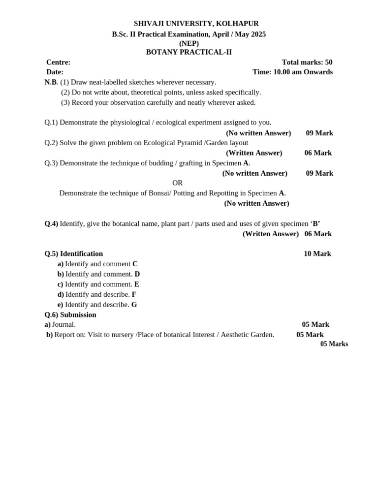 Botany Practical Exam Guidelines 2025 | PDF