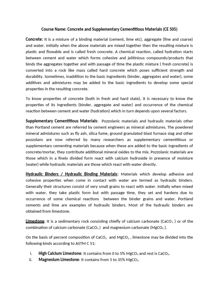 Concrete and Cementitious Materials (Fqall-2023) | PDF | Lime (Material ...