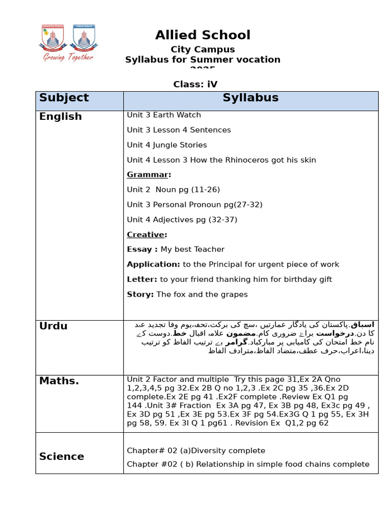 Class 4 Summer y | PDF