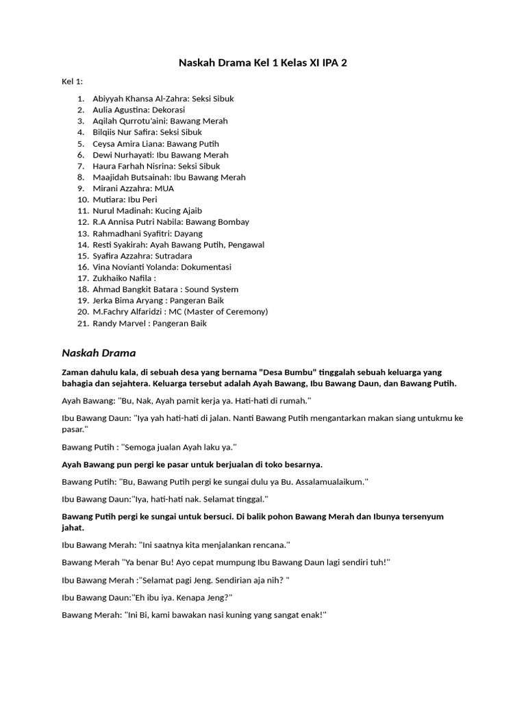 Naskah Drama Kel 1 Kelas XI IPA 2[1] | PDF