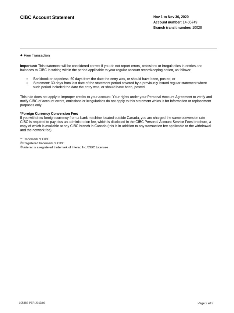 CIBC Account Statement Guidelines | PDF