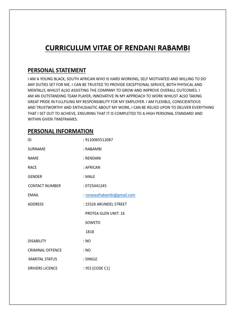 Rendani Rabambi CV: Skills & Experience | PDF