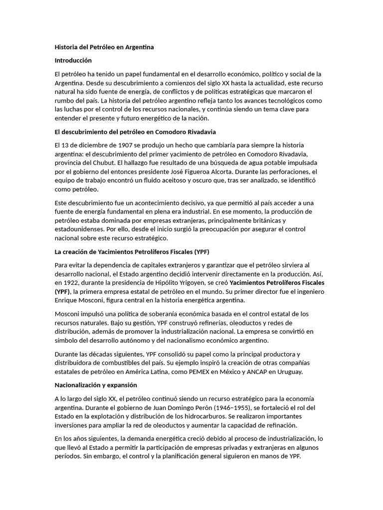 Historia del Petróleo en Argentina | PDF | Petróleo | Economias