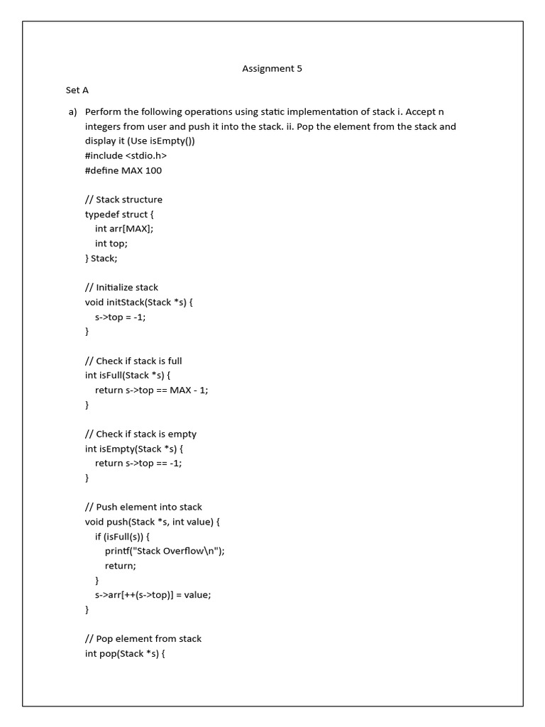 Stack Operations in C: Static & Dynamic | PDF | Software Development ...