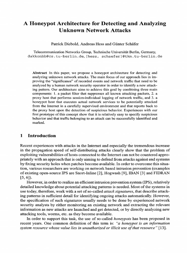 Honeypot Architecture for Network Attack Detection | PDF | Cyberspace ...