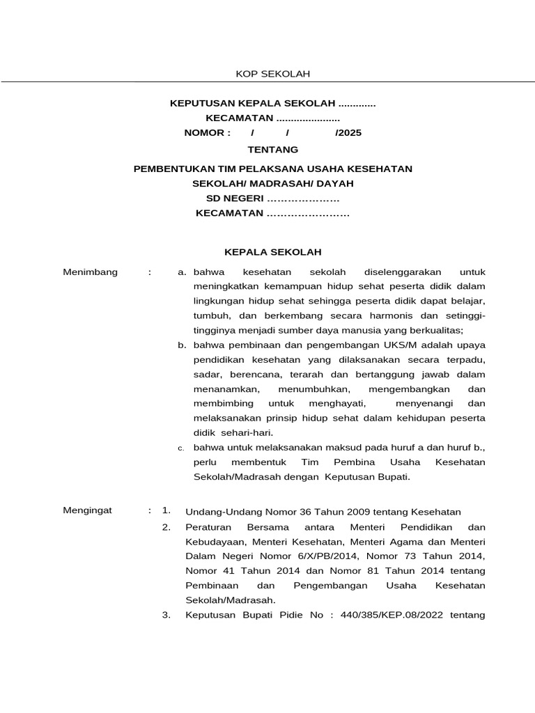 Contoh Sk Tim Pelaksana Uksm Di Sekolah Pdf