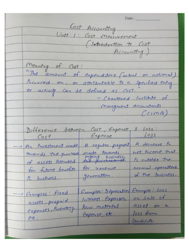 Cost Accounting Unit 1 | PDF