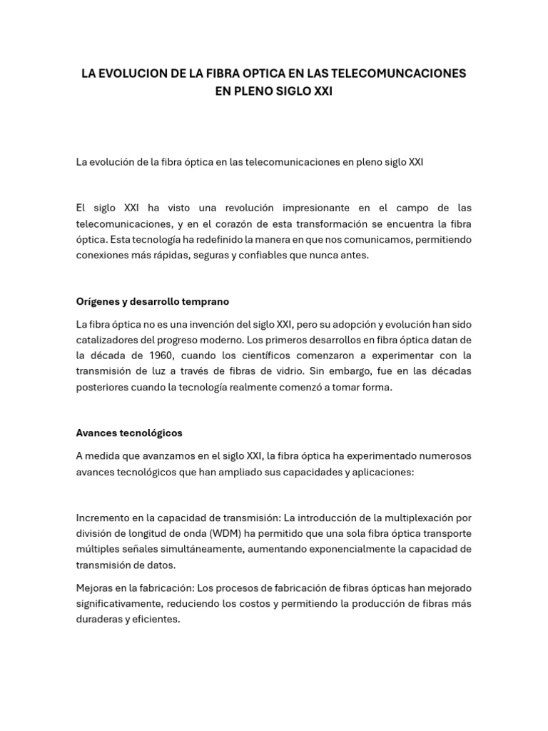Evolución de la Fibra Óptica 2023 | PDF | Internet de las Cosas ...