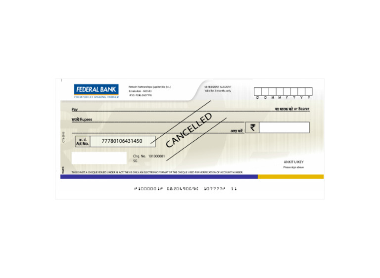 CancelledCheque ANKIT UIKEY 77780106431450 | PDF