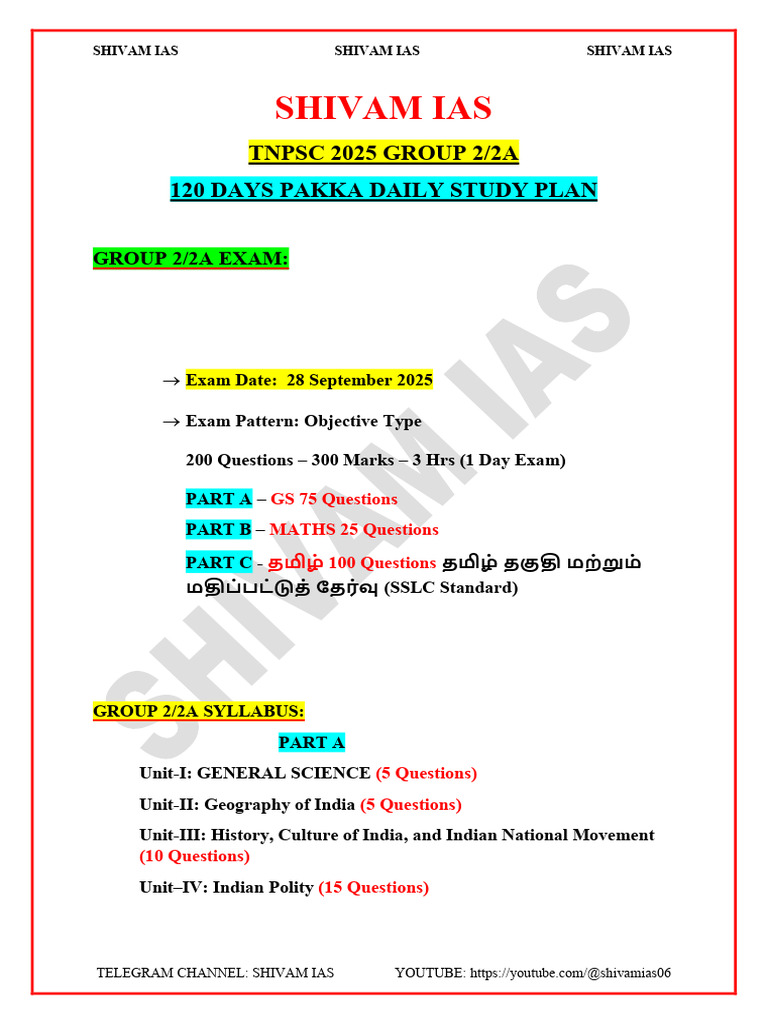 TNPSC Group 2/2A 2025 Study Plan | PDF | Indian National Congress ...