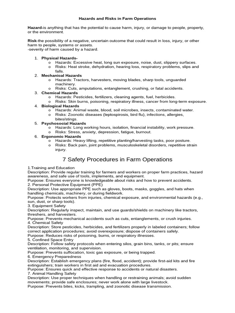 Hazard 7 Safety Procedures in Farm Operations 2 | PDF | Hazards ...