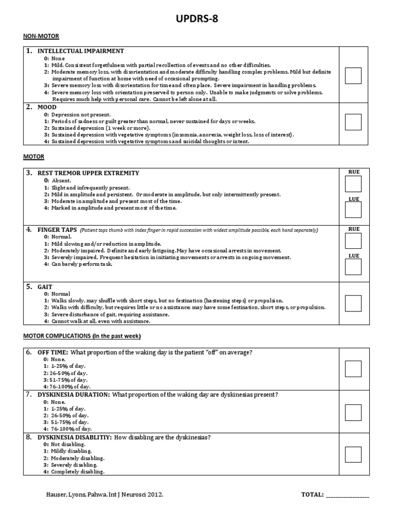 Unified Parkinson's Disease Rating Scale Brief Version (UPDRS8) Robert