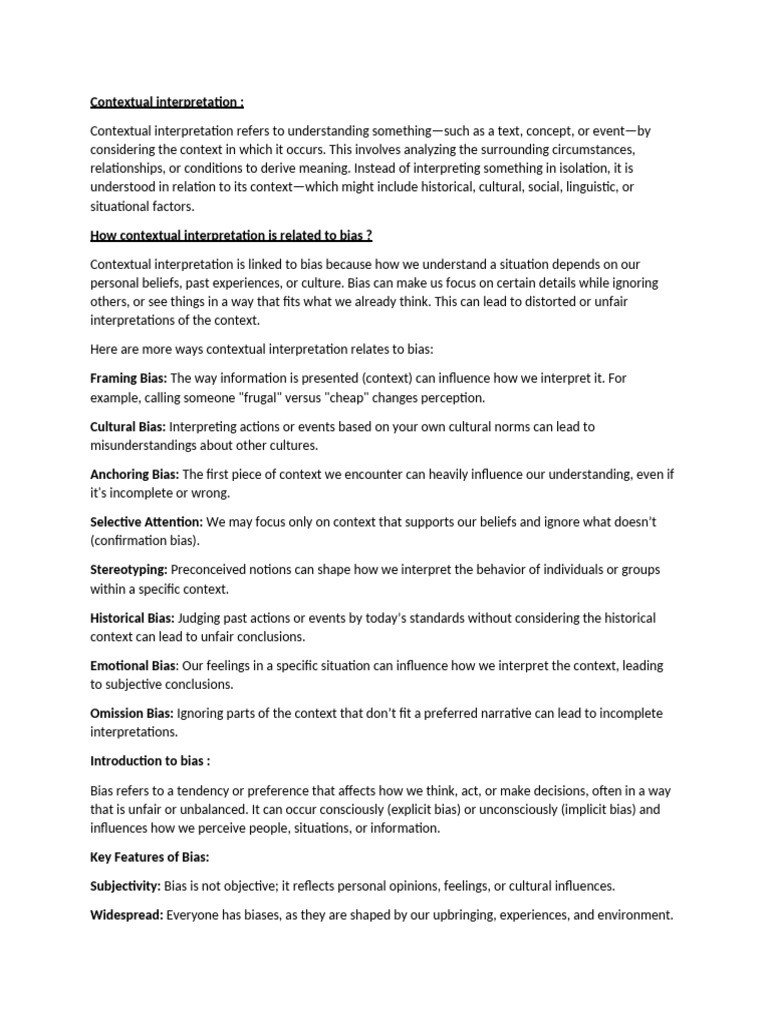 Contextual Interpretation and Bias Explained | PDF | Bias | Stereotypes