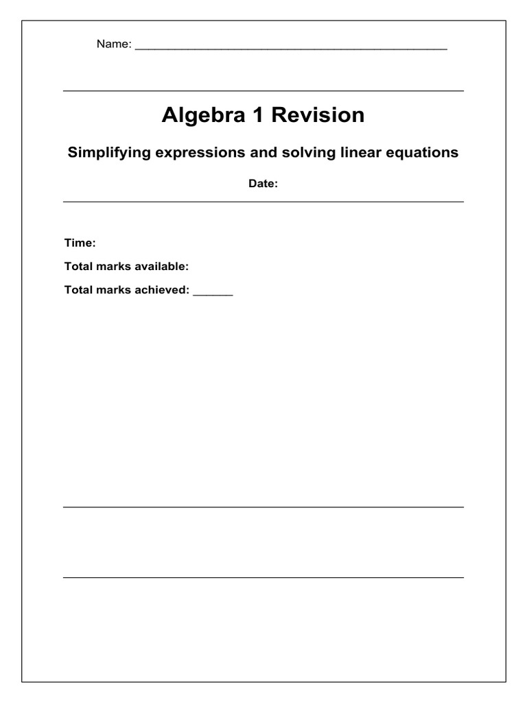Algebra 1 Revision: Expressions & Equations | PDF | Algebra | Mathematics