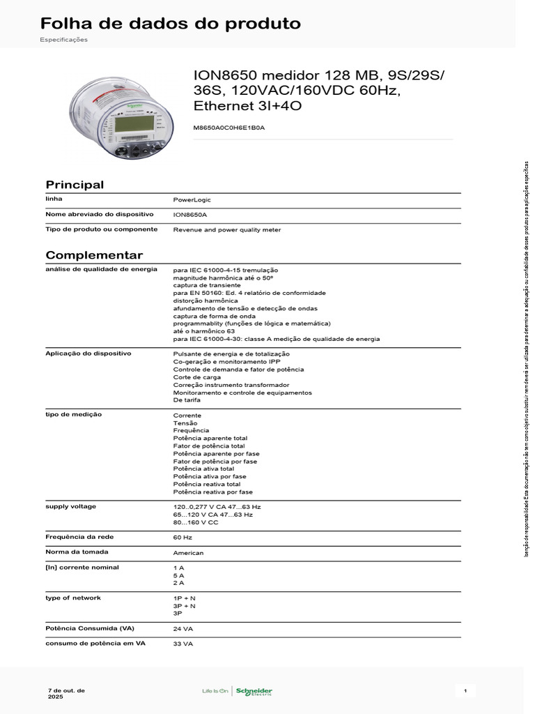 Schneider Electric - ION8650 - M8650A0C0H6E1B0A | PDF | Energia ...