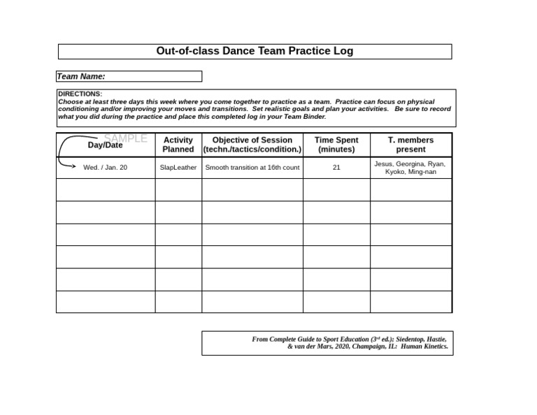 Out-of-Class Dance Practice Log | PDF