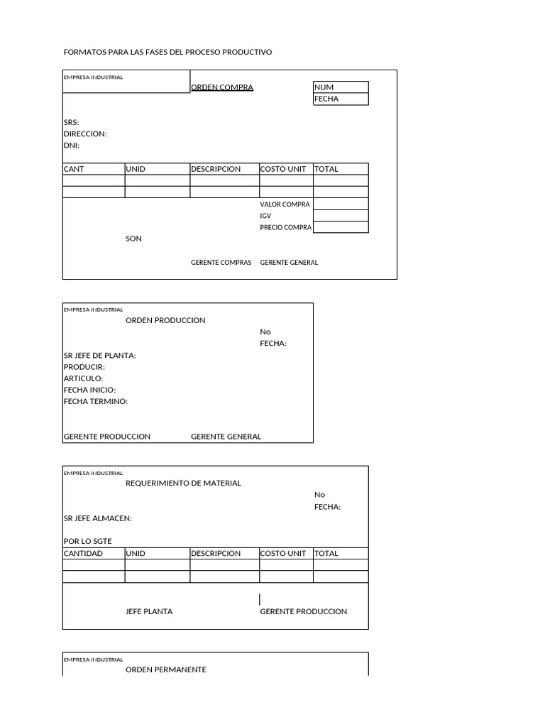 Formatos del Proceso Productivo Industrial | PDF | Economias | Ciencias ...