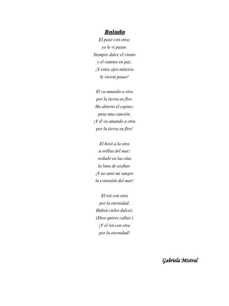 Balada de Gabriela Mistral: Celos y Amor | PDF