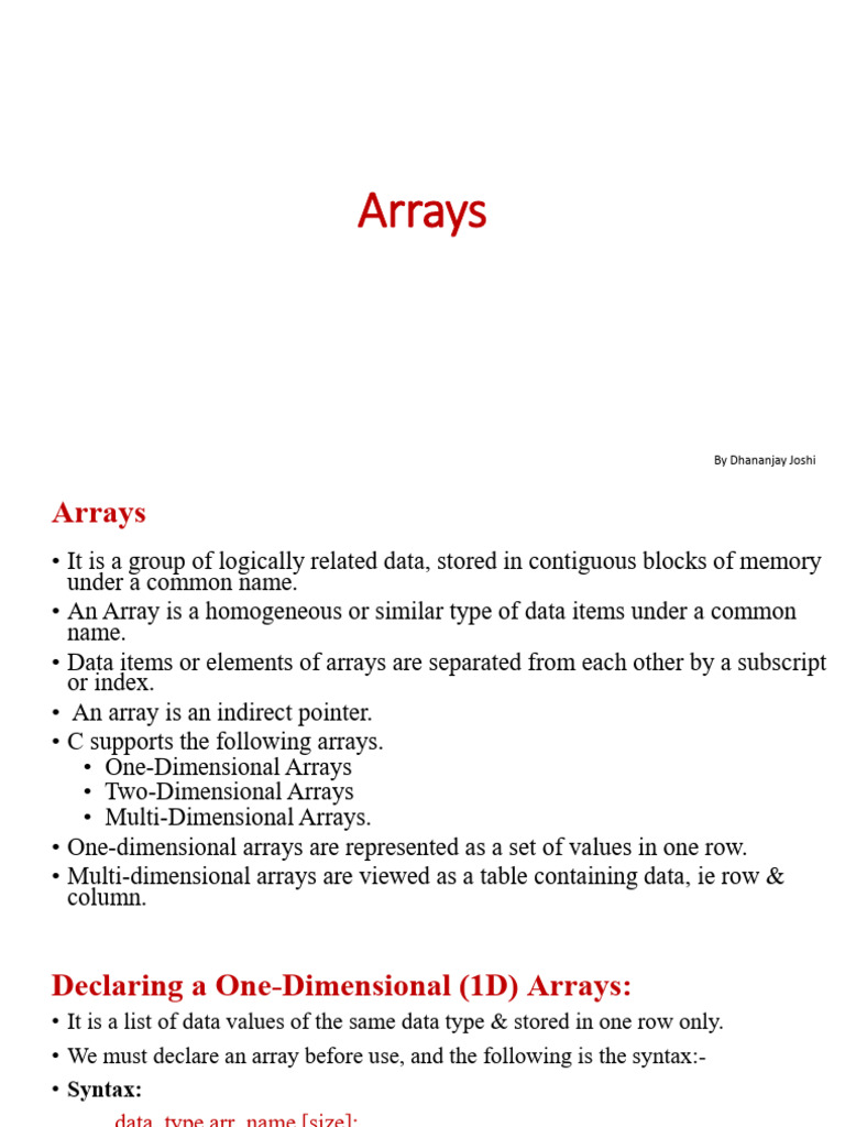 Arrays - One Dimensional | PDF | Computer Engineering | Computer Science