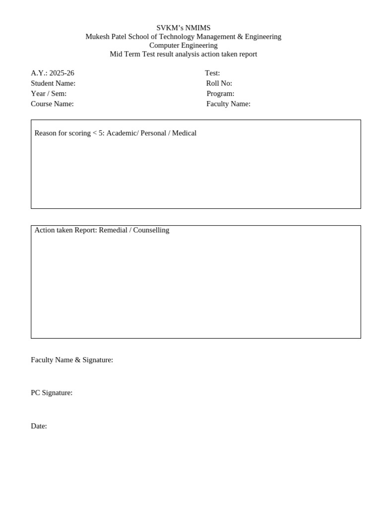 Mid Term Test Result Action Report 2025-26 | PDF