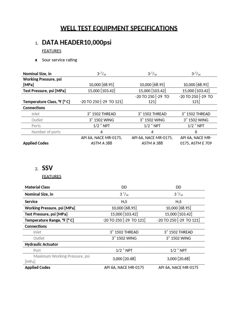 Well Test Equipment Specifications | PDF | Valve | Liquids