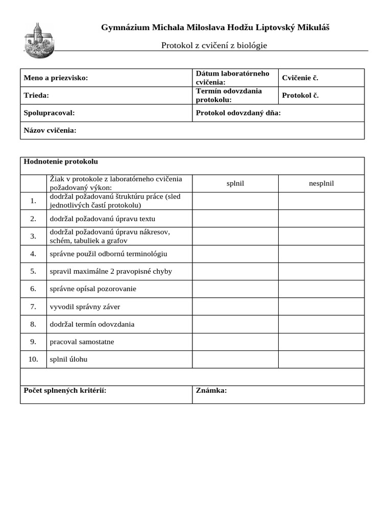 Protokol Z Biologie | PDF