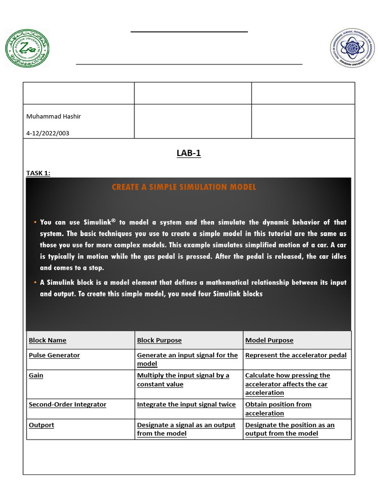 Modeling and Simulation Lab Tasks | PDF