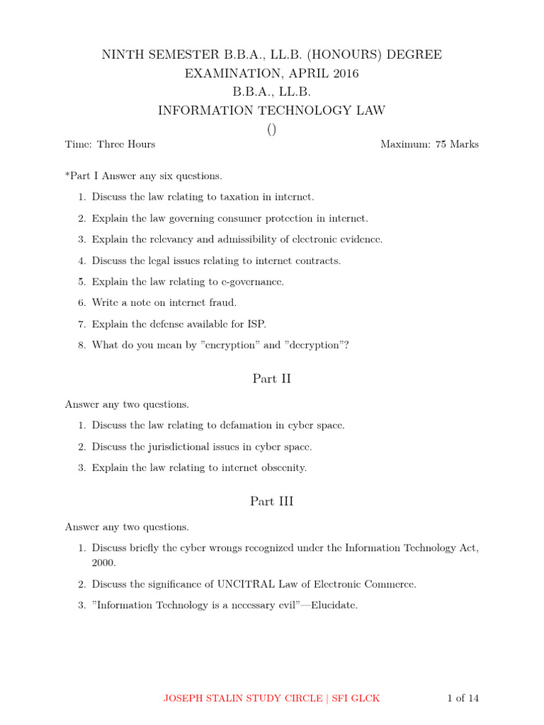 Information Technology Law Exam Guide | PDF | Cyberspace | Cybercrime
