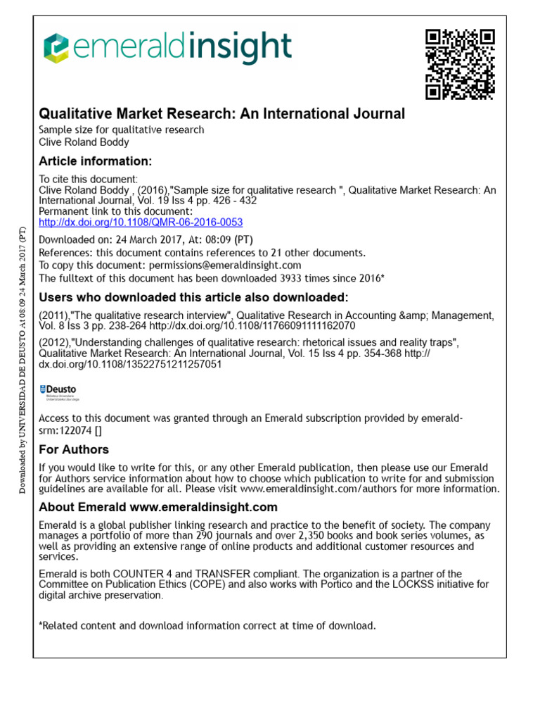 Sample Size in Qualitative Research | PDF | Qualitative Research ...