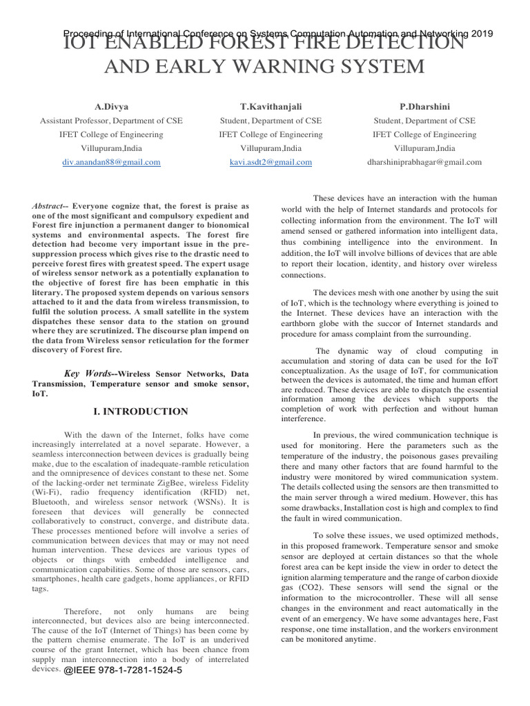 23 - Forest Fire Detection | PDF | Internet Of Things | Wireless Sensor ...