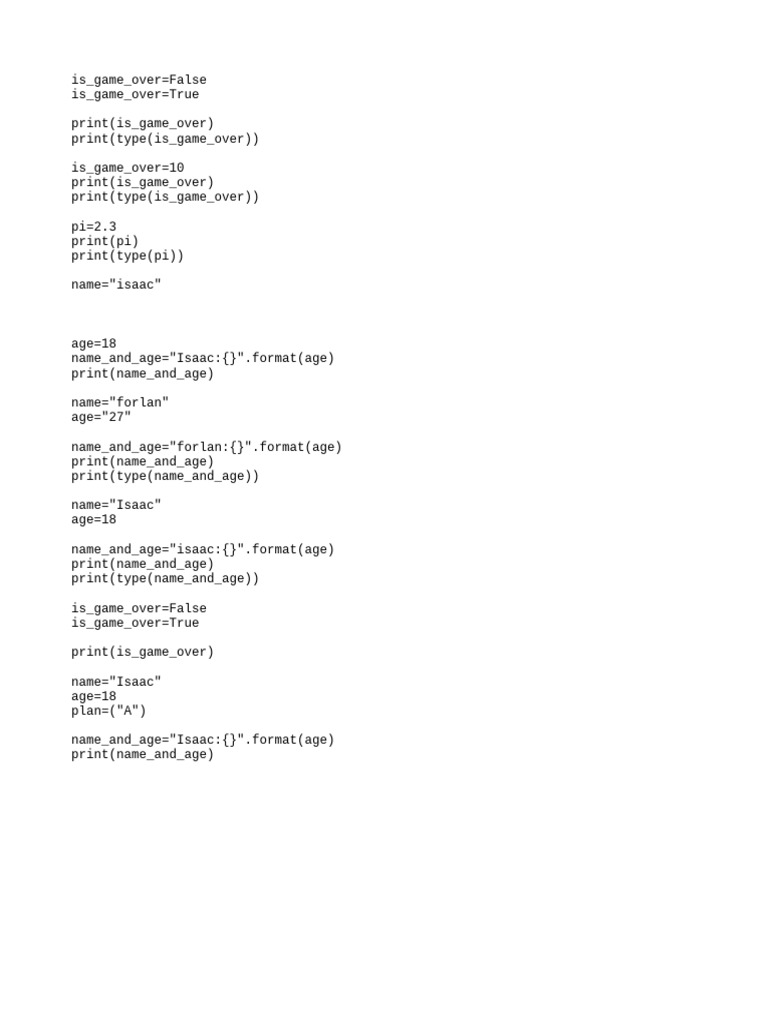 Python Variable Types and Outputs | PDF