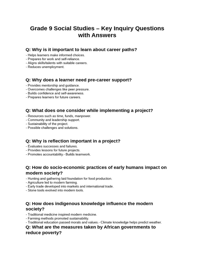 Grade 9 Social Studies Inquiry Questions | PDF | Agriculture ...