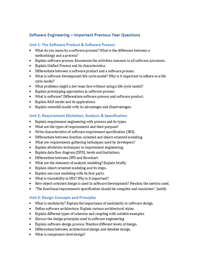 All Unit PYQ Software Engineering | PDF | Software Development Process ...