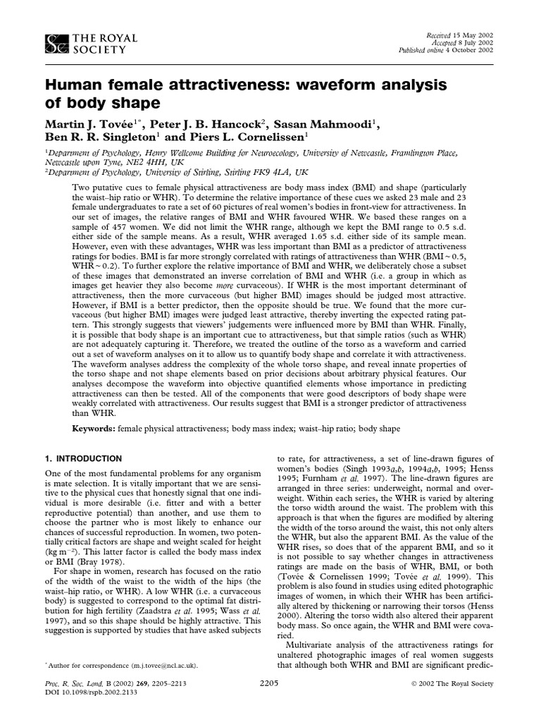 Tovée 2002 Proc Biol Sci - Human Female Attractiveness Waveform ...