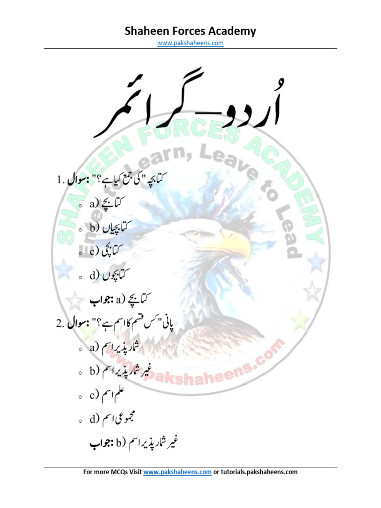 14-Urdu Grammar MCQs | PDF