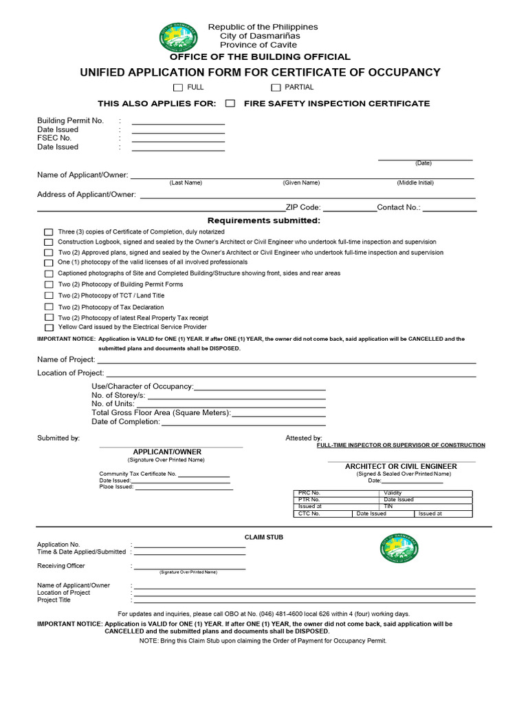 Application for Certificate of Occupancy 2023 (1) | PDF
