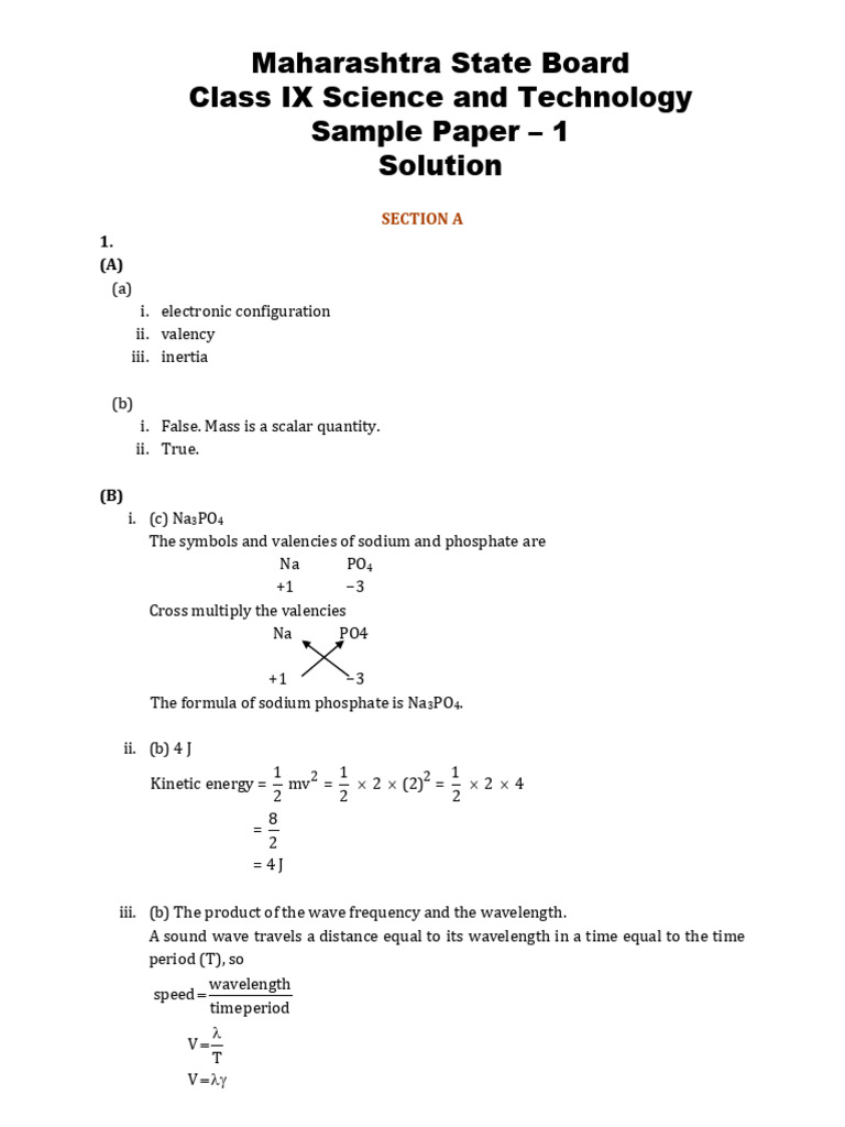 Maharashtra Class IX Science Sample Paper | PDF | Atoms | Force