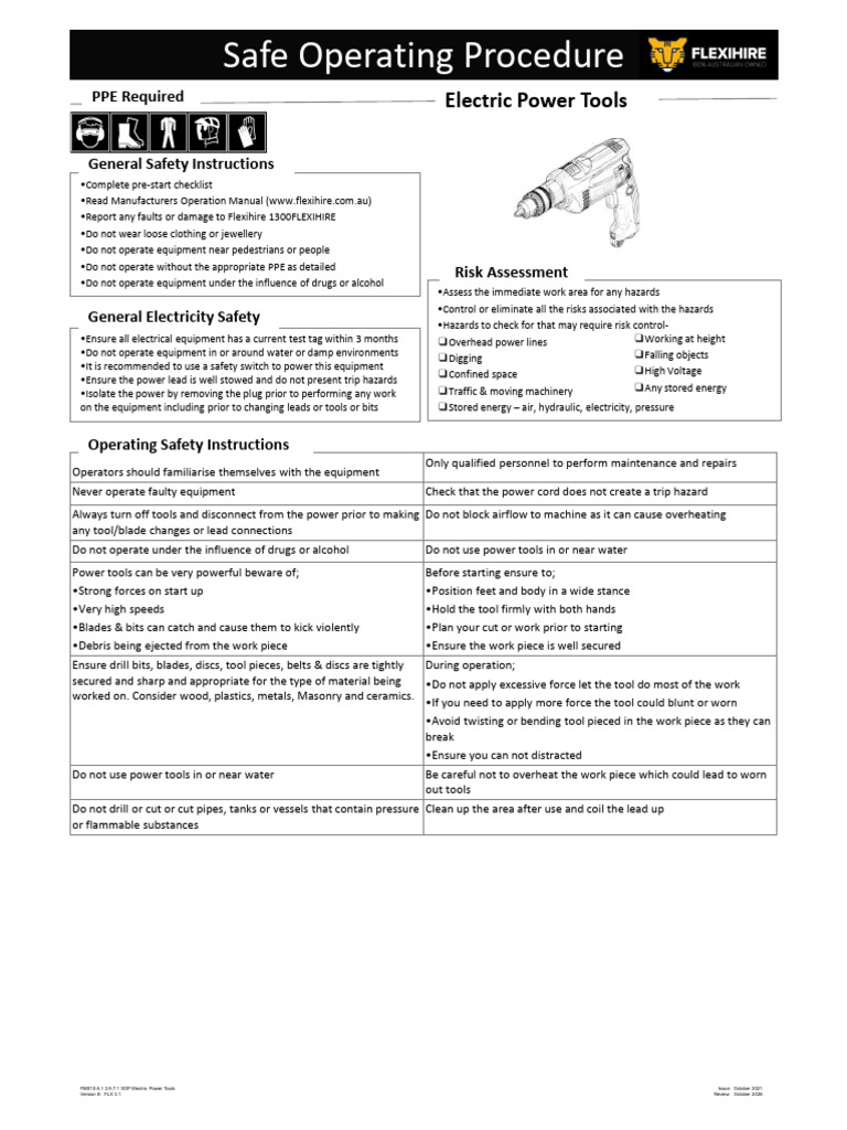 Electric Power Tools Safety SOP | PDF | Safety