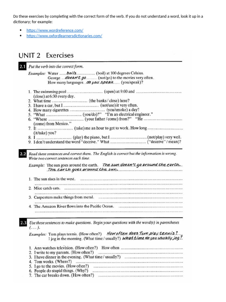 Verb Form Exercises Guide | PDF