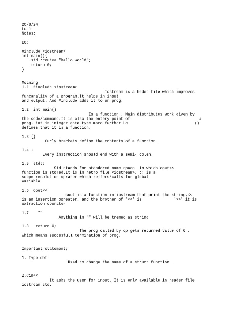 Basics of c++ notes | PDF | Control Flow | Parameter (Computer Programming)