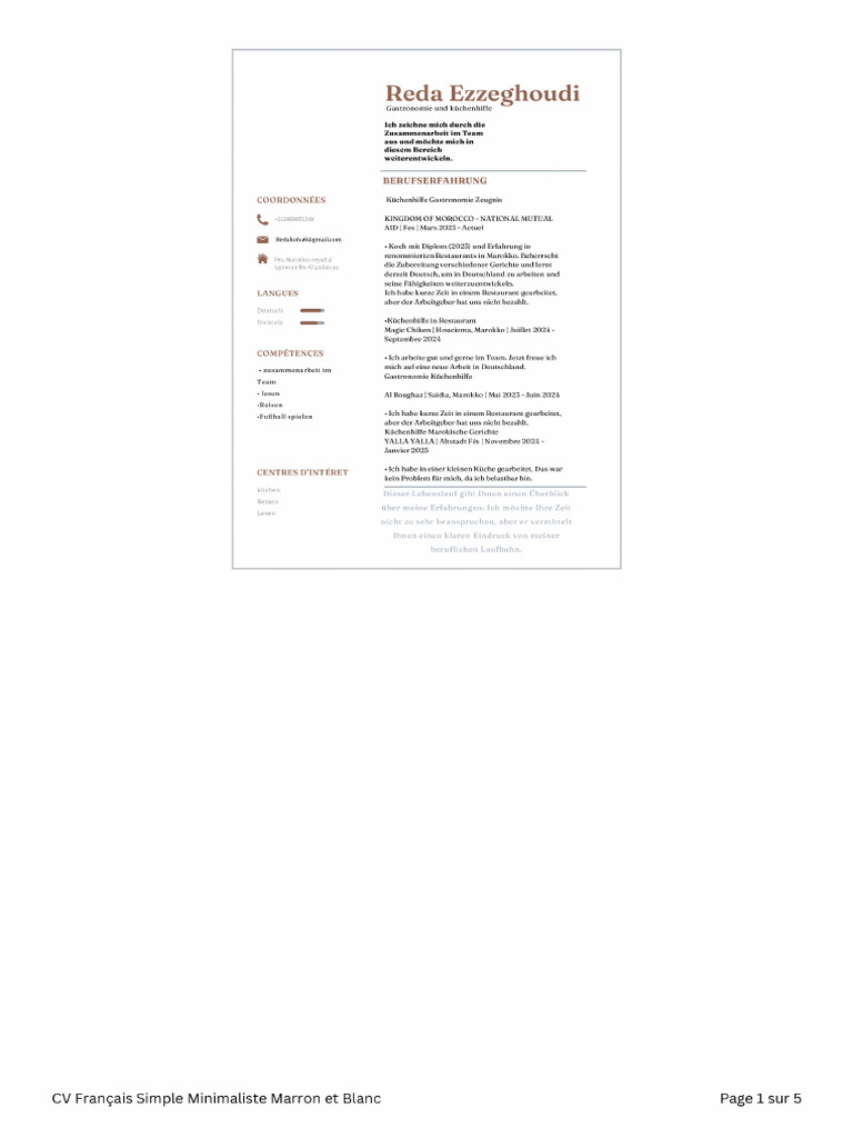 CV Français Simple Minimaliste Marron Et Blanc | PDF