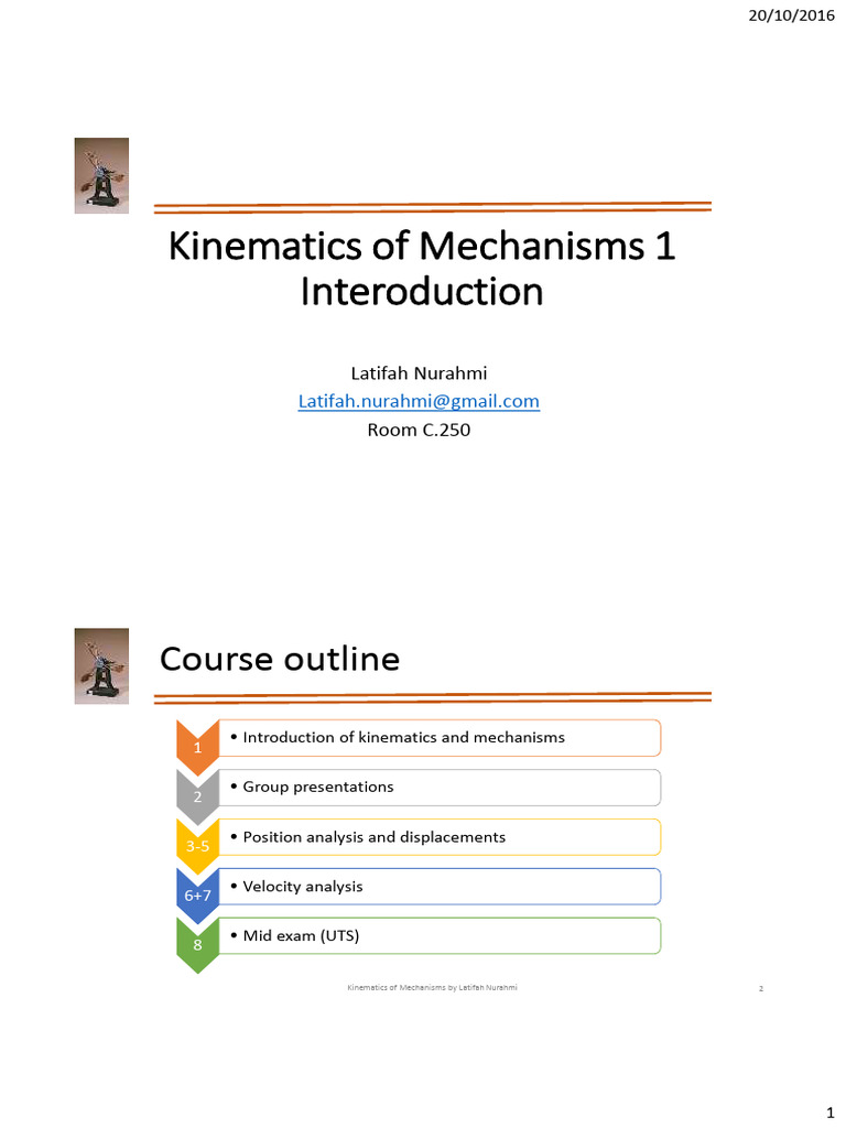 Lecture 1 Kinematics of Mechanisms | PDF | Kinematics | Mechanics