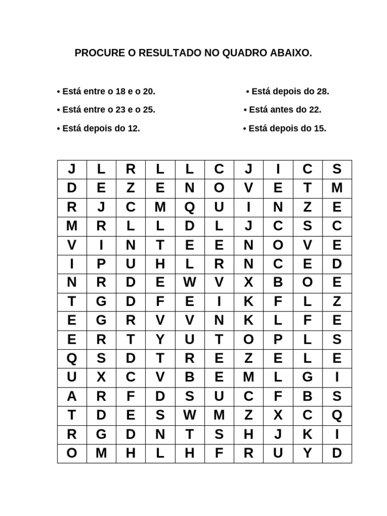 Atividade de Caça Números para 4º Ano | PDF