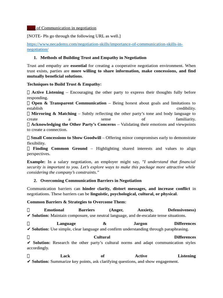 Communication Strategies for Effective Negotiation | PDF | Negotiation ...