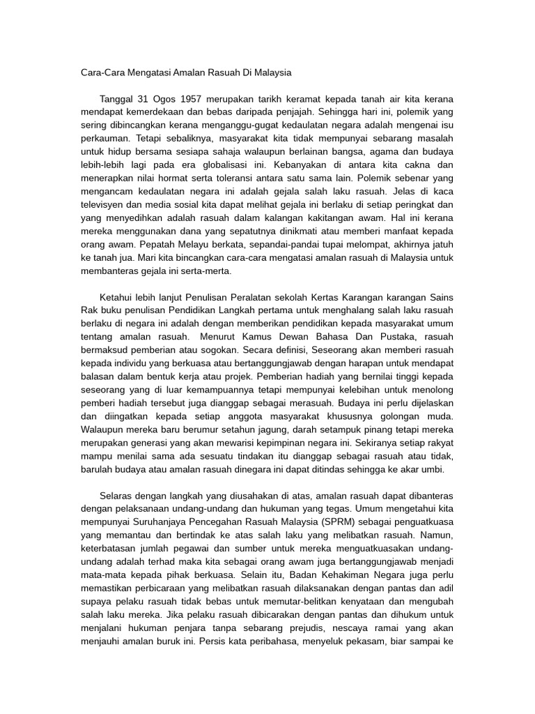 Cara Mengatasi Rasuah di Malaysia | PDF