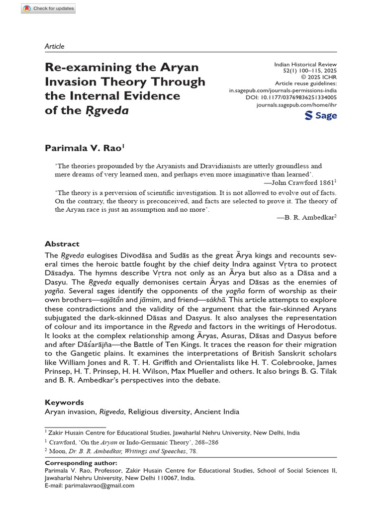 Rao 2025 Re Examining The Aryan Invasion Theory Through The Internal ...