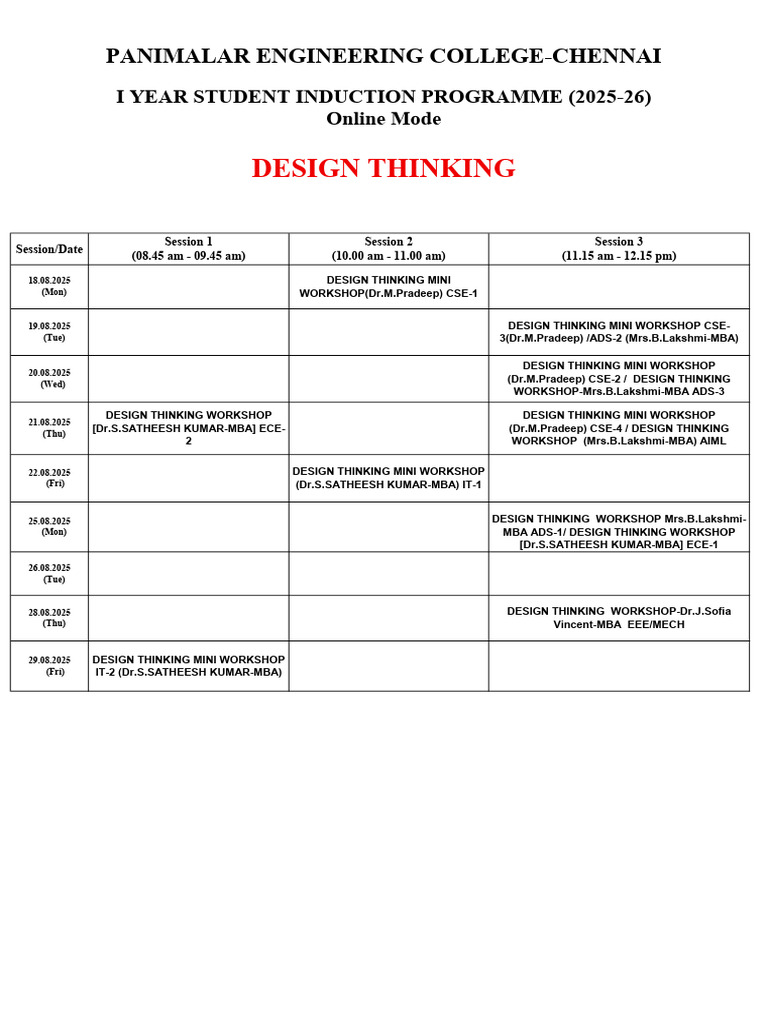 Design Thinking Workshops 2025-26 | PDF