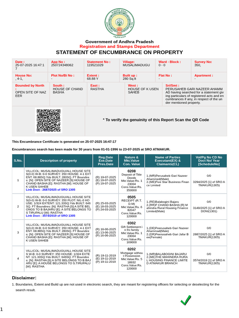 Statement of Encumbrance On Property: Registration and Stamps ...