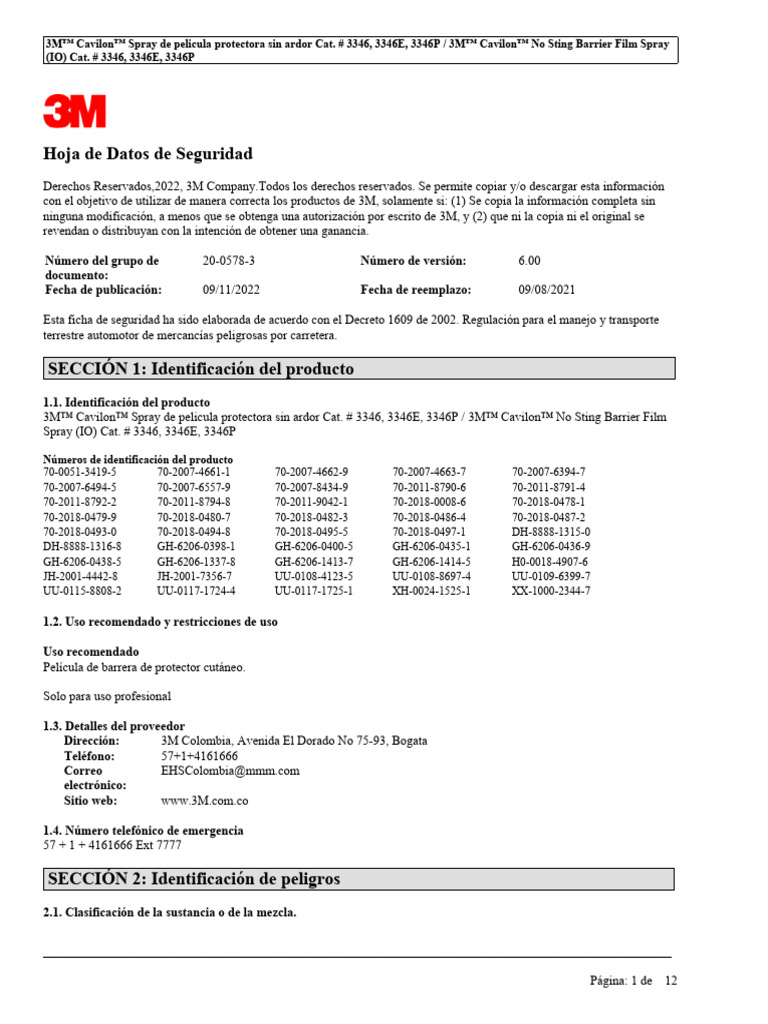 Cavilon Spray 3346: Hoja de Seguridad | PDF | Ventilación (Arquitectura ...