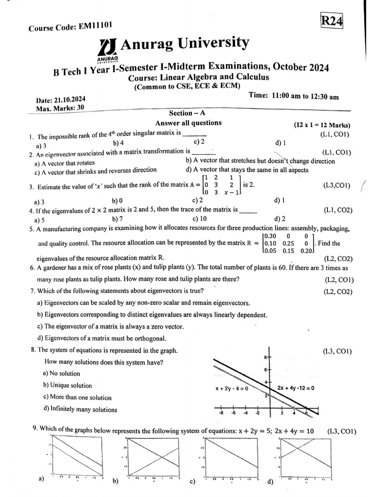 I BTech I Mid Answer Key - CSE Session | PDF